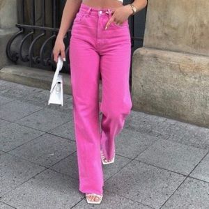 Zara Pink Wide Leg Jeans